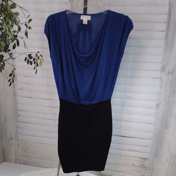 Max Studio Dresses & Skirts - Max Studio Blue and Black Draped Sweater Dress With Bodcon Skirt, Size S